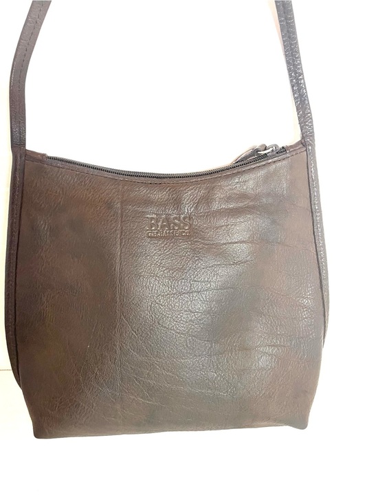 Bass Handbags - Bass G.H. Bass & Co Brown 100% Genuine Leather Crossbody Purse Small Zip Top